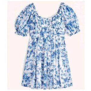 Abercrombie & Fitch Ruched Ruffle Puff Sleeve Mini Dress in Navy Floral XS Tall